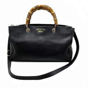Gucci Bamboo Shopper Shoulder Bag Calfskin Black